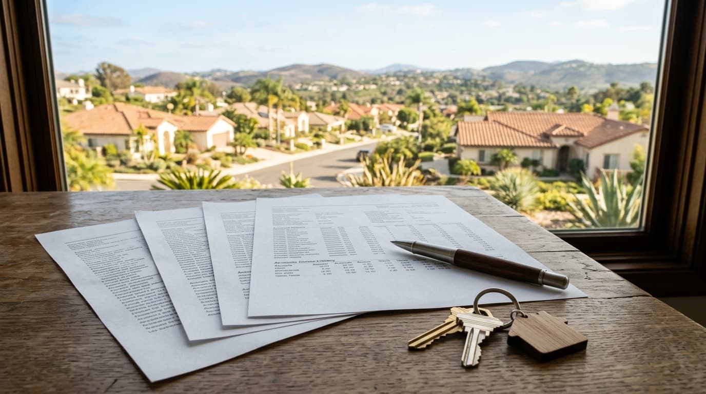 Printed credit report pages with a pen and house keys on a desk